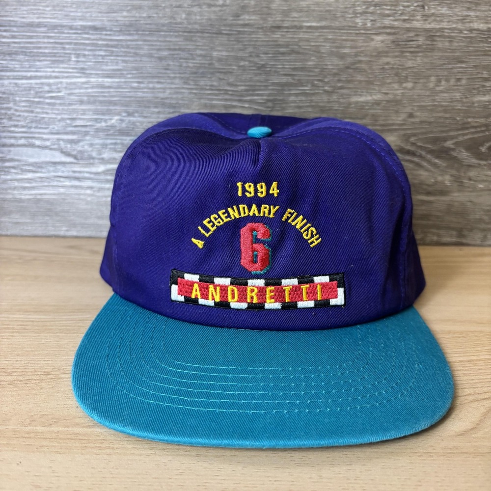 Vintage Andretti Racing Hat Cap Snap Back Purple Teal Texaco IndyCar Mens 90s